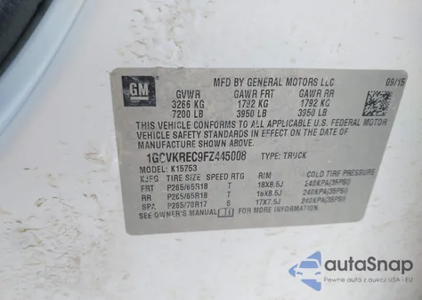 2015 Chevrolet Silverado 1500 1Lt from USA, damaged, VIN 1GCVKREC9FZ445008